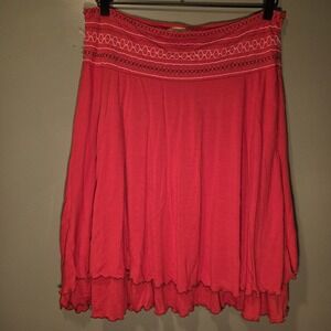 Sweetees Knit Layered Skirt Embroidered Waist Boho Fairy, Women's Size L, Red
